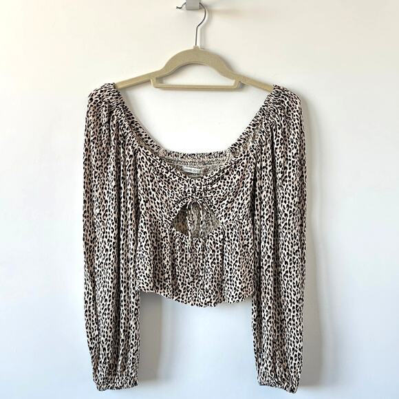 Urban Outfitters Leopard Cutout Peplum Crop Top Size S - Picture 11 of 13